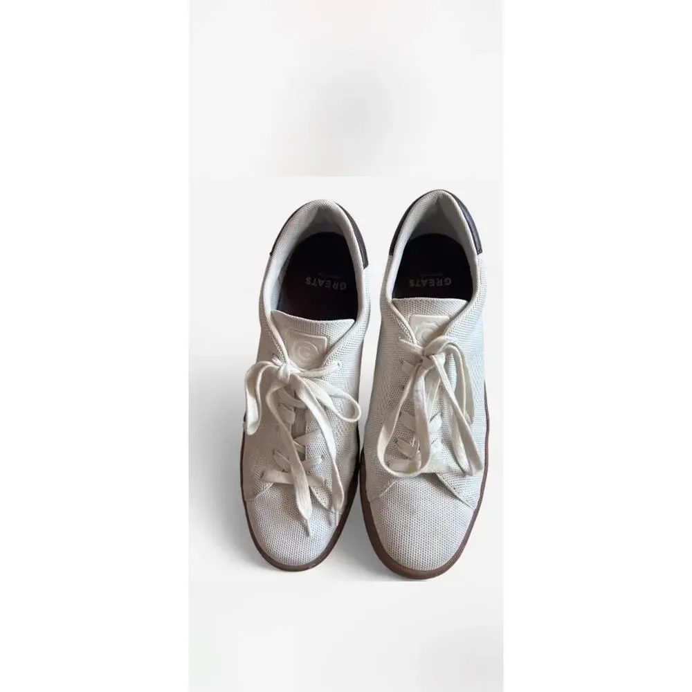 Greats Men's White Low Top Lace-Up Sneakers with Gum Rubber Sole Casual Mens 11